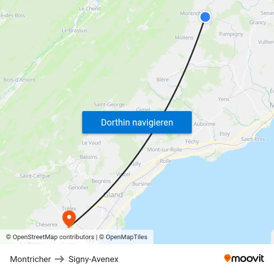 Montricher to Signy-Avenex map