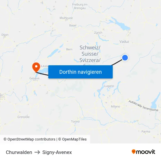 Churwalden to Signy-Avenex map