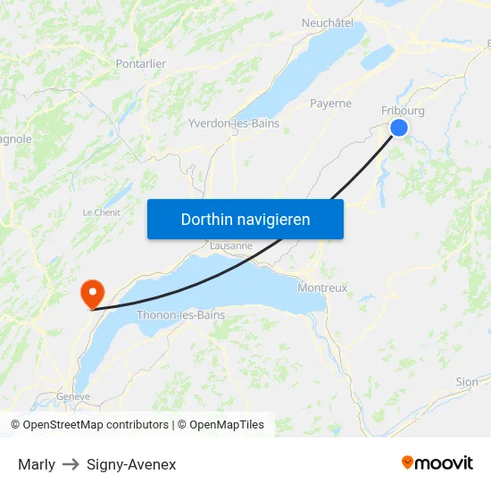 Marly to Signy-Avenex map