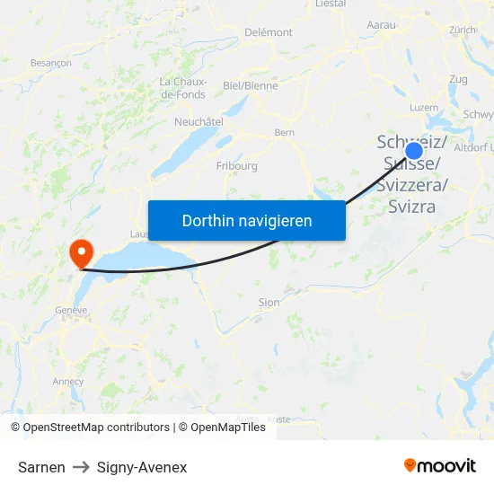 Sarnen to Signy-Avenex map