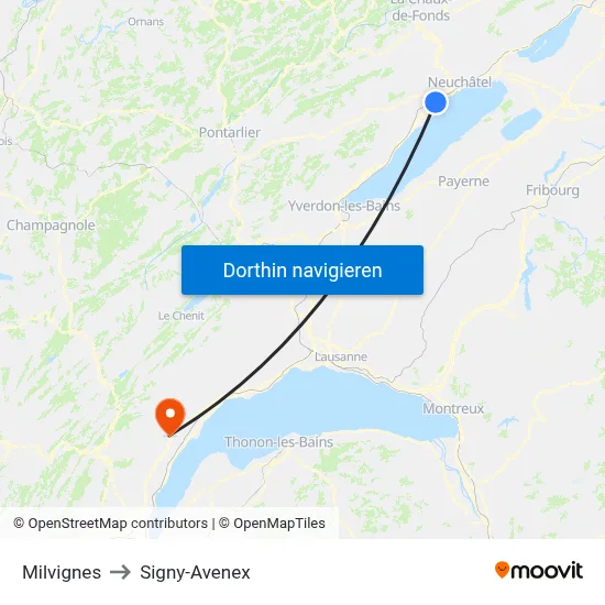 Milvignes to Signy-Avenex map