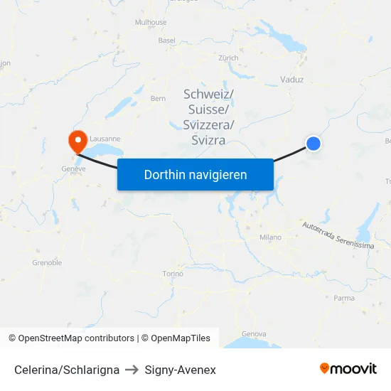 Celerina/Schlarigna to Signy-Avenex map