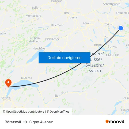Bäretswil to Signy-Avenex map