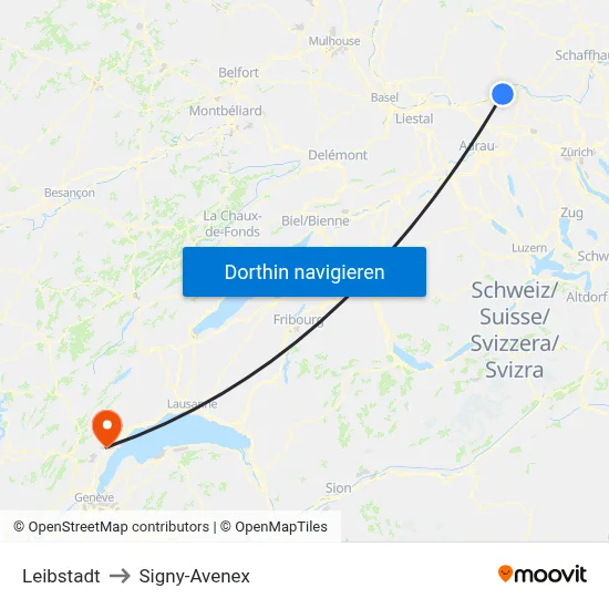 Leibstadt to Signy-Avenex map