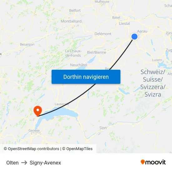Olten to Signy-Avenex map