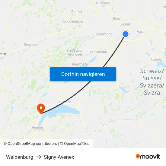 Waldenburg to Signy-Avenex map