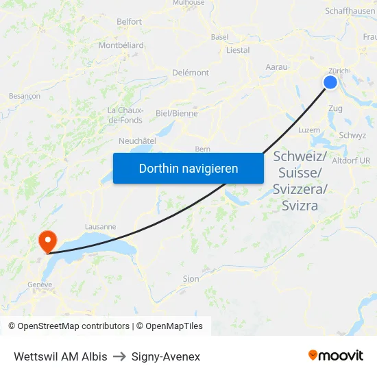Wettswil AM Albis to Signy-Avenex map
