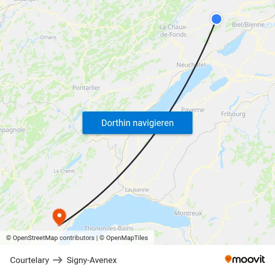 Courtelary to Signy-Avenex map
