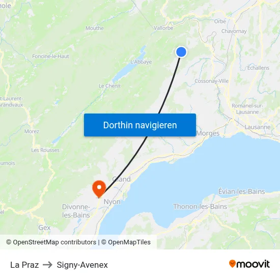 La Praz to Signy-Avenex map
