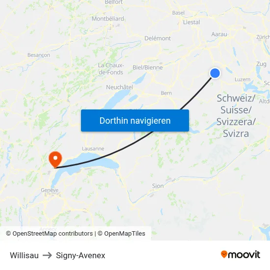 Willisau to Signy-Avenex map