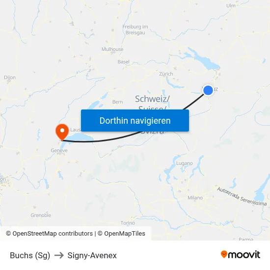 Buchs (Sg) to Signy-Avenex map