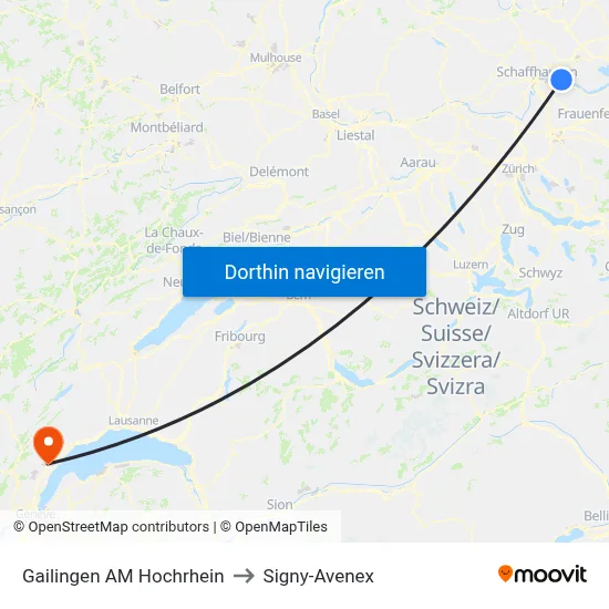 Gailingen AM Hochrhein to Signy-Avenex map