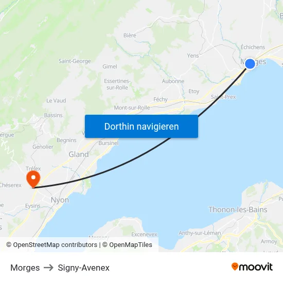 Morges to Signy-Avenex map