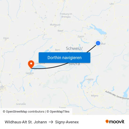 Wildhaus-Alt St. Johann to Signy-Avenex map