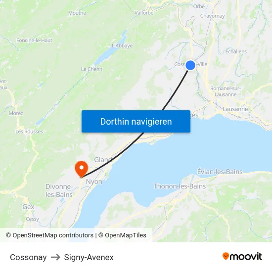 Cossonay to Signy-Avenex map