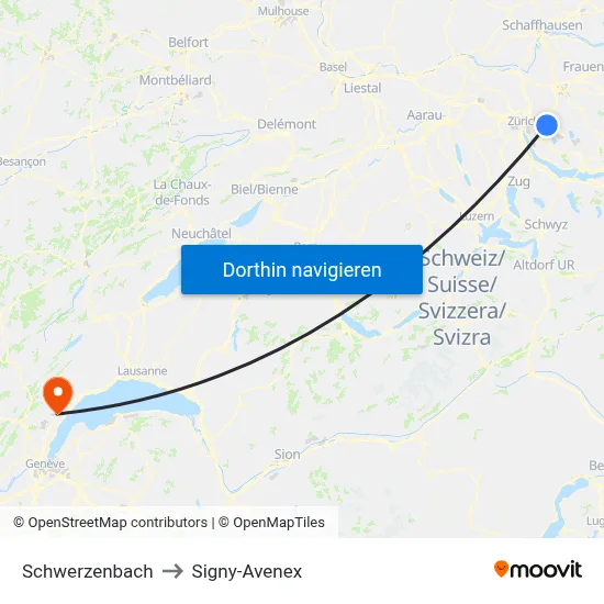 Schwerzenbach to Signy-Avenex map