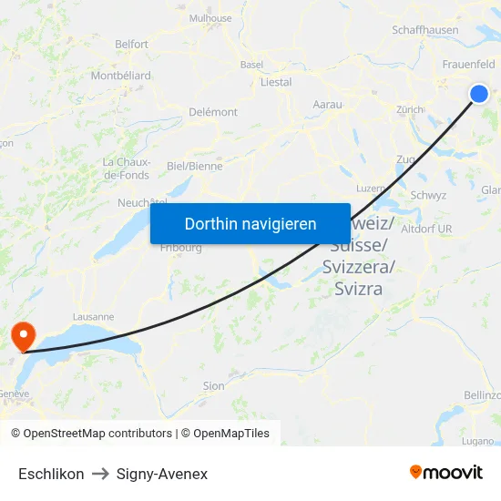 Eschlikon to Signy-Avenex map