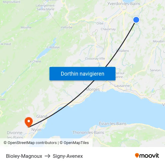 Bioley-Magnoux to Signy-Avenex map