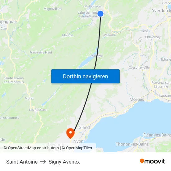 Saint-Antoine to Signy-Avenex map