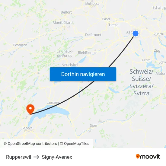 Rupperswil to Signy-Avenex map