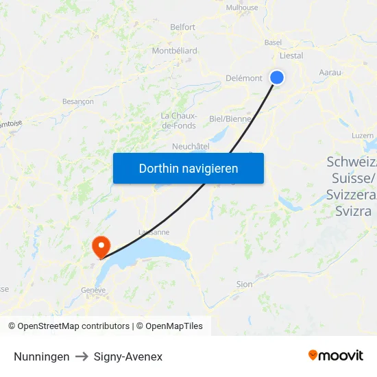 Nunningen to Signy-Avenex map