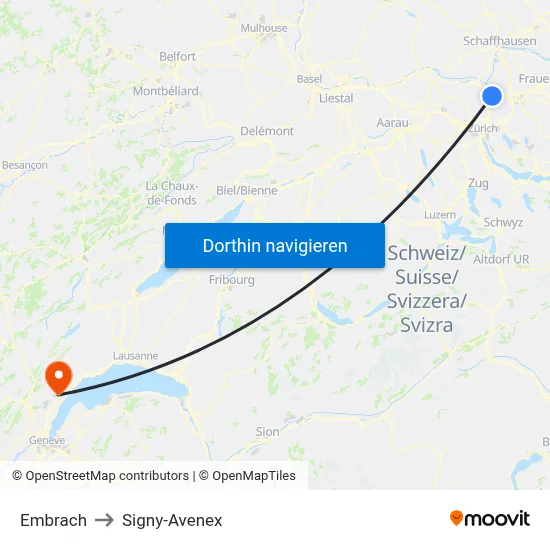 Embrach to Signy-Avenex map
