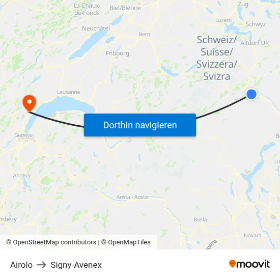 Airolo to Signy-Avenex map
