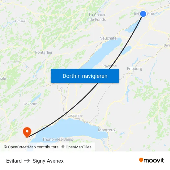 Evilard to Signy-Avenex map