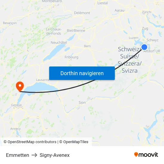 Emmetten to Signy-Avenex map