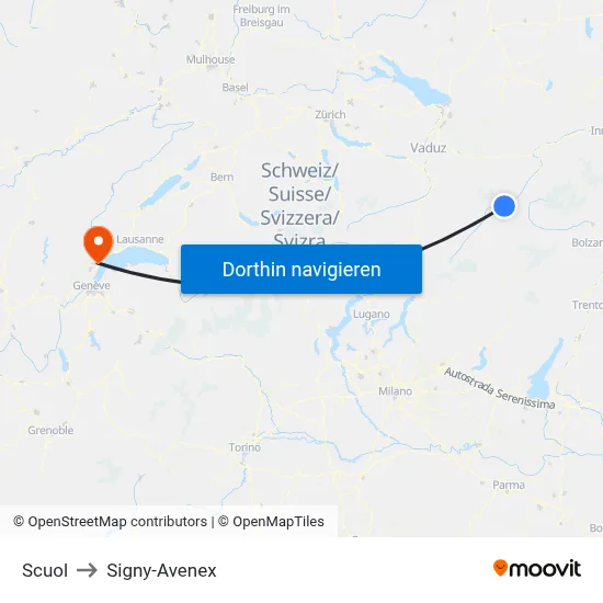 Scuol to Signy-Avenex map