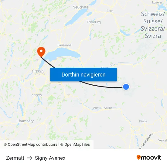 Zermatt to Signy-Avenex map