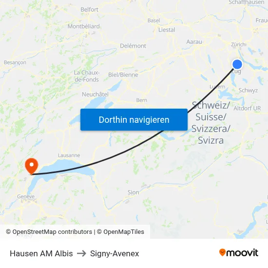 Hausen AM Albis to Signy-Avenex map