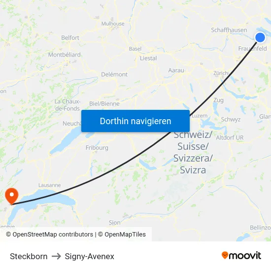 Steckborn to Signy-Avenex map