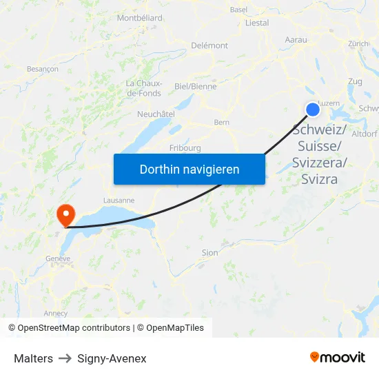 Malters to Signy-Avenex map