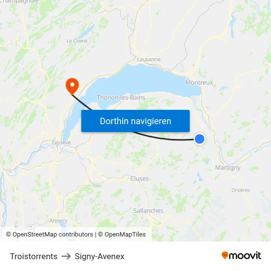 Troistorrents to Signy-Avenex map