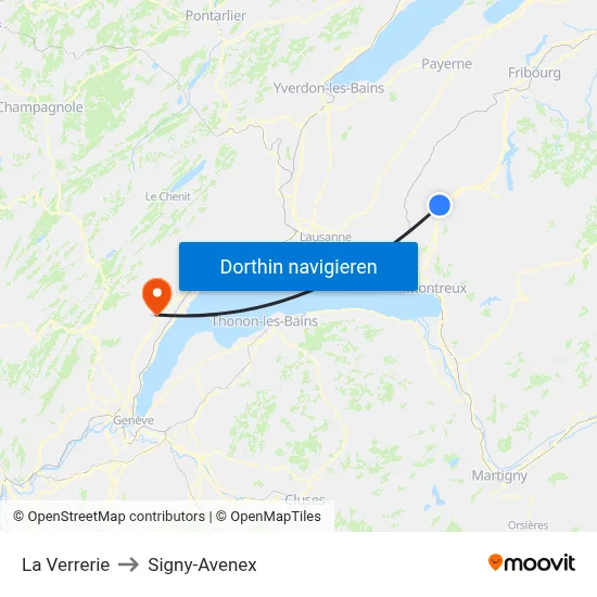 La Verrerie to Signy-Avenex map