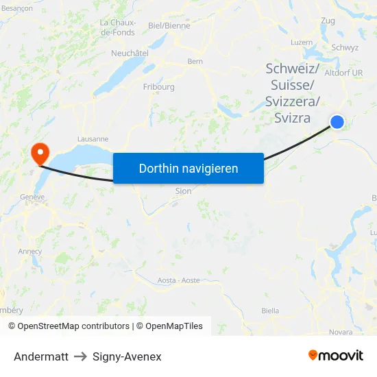 Andermatt to Signy-Avenex map