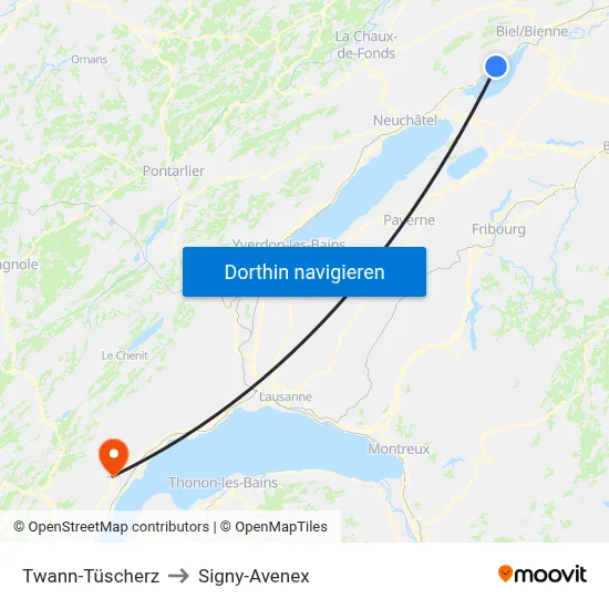 Twann-Tüscherz to Signy-Avenex map