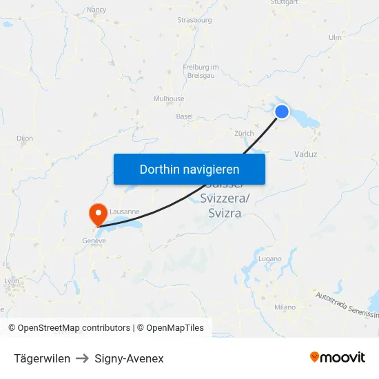 Tägerwilen to Signy-Avenex map