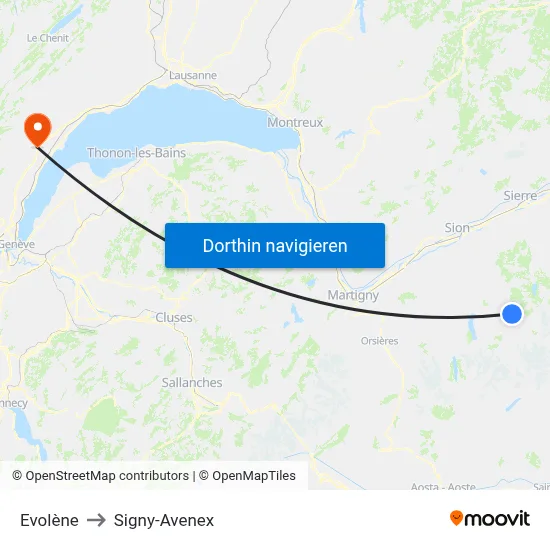 Evolène to Signy-Avenex map