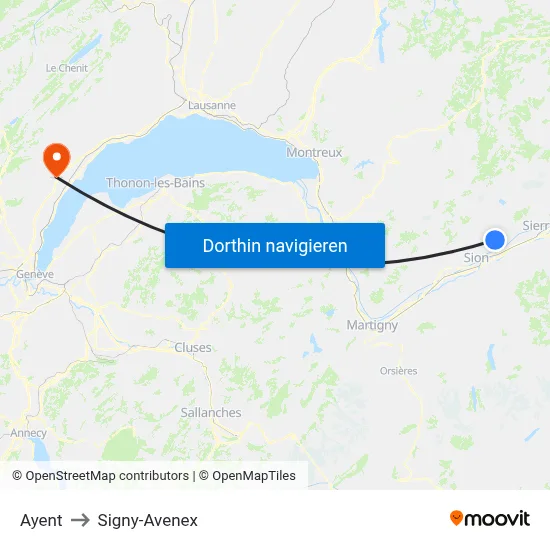 Ayent to Signy-Avenex map