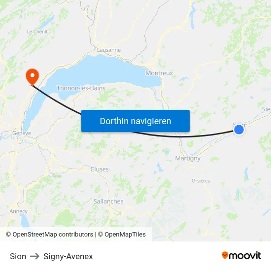 Sion to Signy-Avenex map