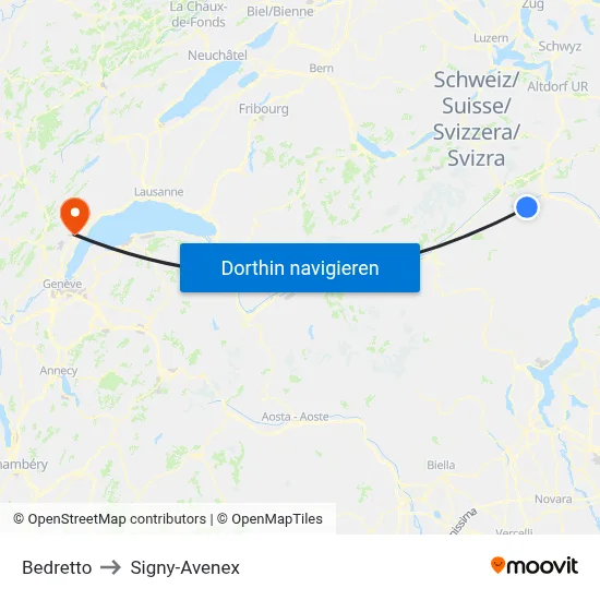 Bedretto to Signy-Avenex map