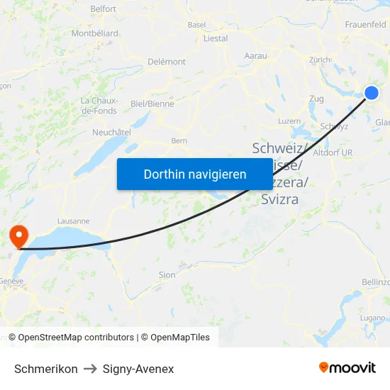 Schmerikon to Signy-Avenex map