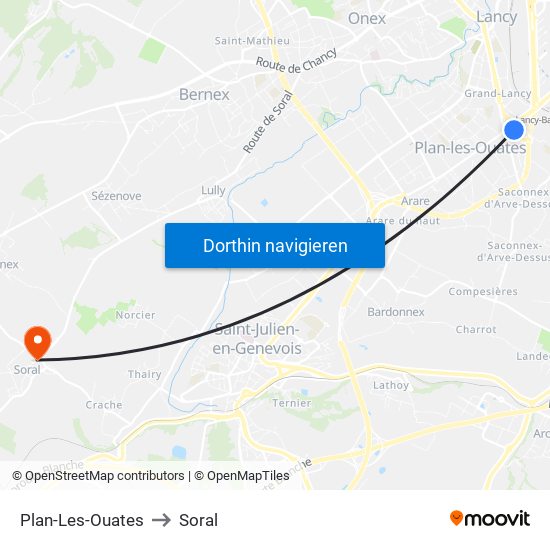 Plan-Les-Ouates to Soral map