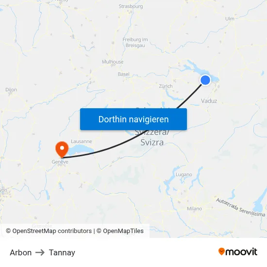 Arbon to Tannay map