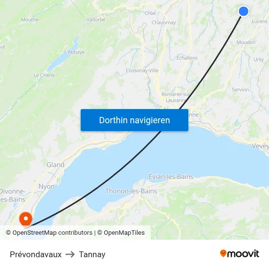 Prévondavaux to Tannay map