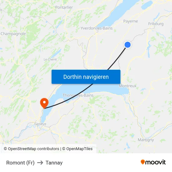Romont (Fr) to Tannay map