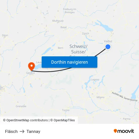 Fläsch to Tannay map