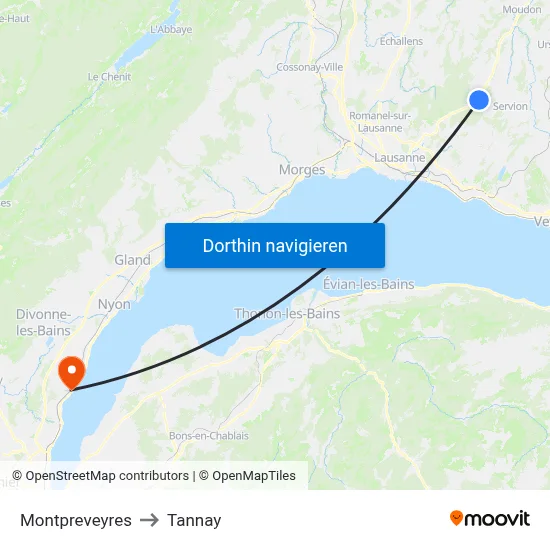 Montpreveyres to Tannay map
